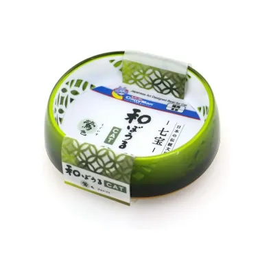 Chén ăn cho mèo họa tiết kiểu Nhật - màu xanh